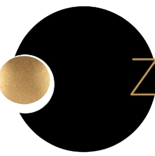 Logo OPTIMIZ : grand cercle noir minimaliste avec sphère dorée à gauche et lettre Z dorée à droite